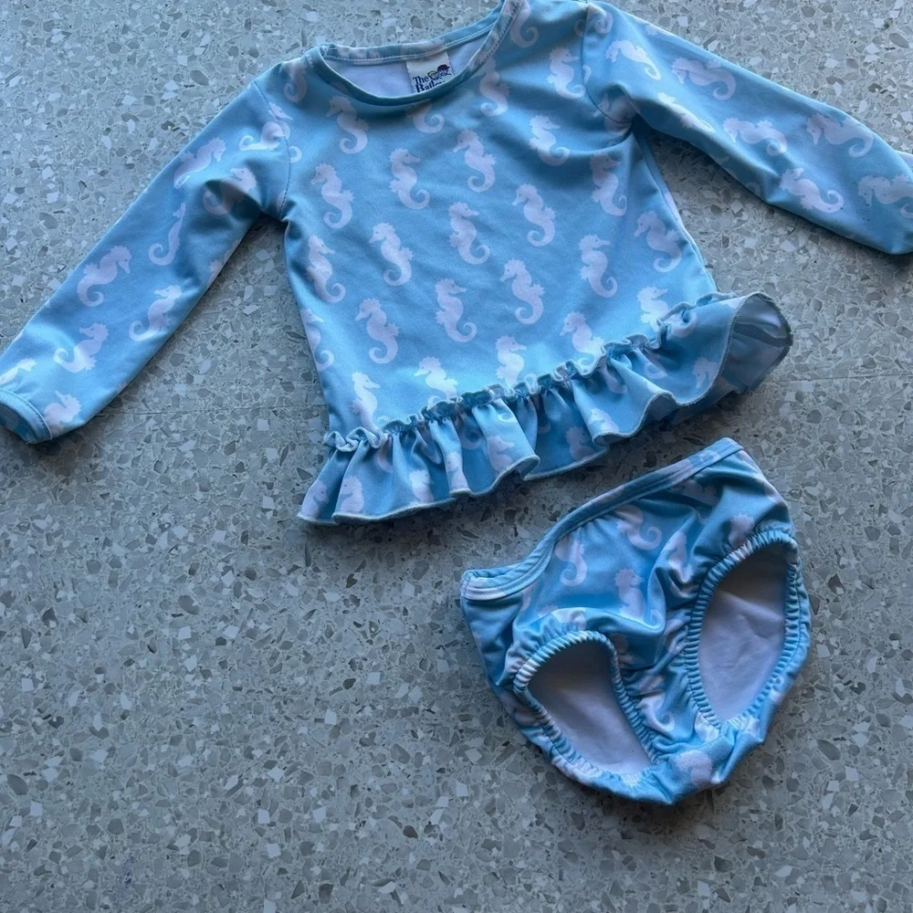 Vintage The Bailey Boys Novelty Print Seahorse Blue & White 2 pc. Swim 18Mo